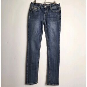 Antique Rivet Womens Jeans Sz 27 Blue Bootcut Embellished Cross Pocket Bling Y2K